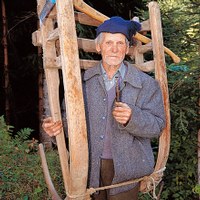 Bockschlitten fasst 1lfm Holz, Holzschlittner transportierten in einem Winter über 1000 lfm